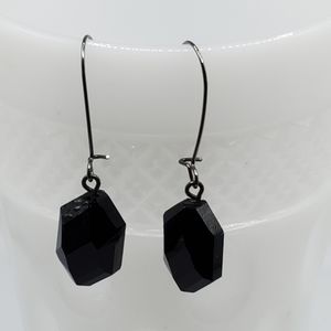 Vintage black Glass crystal earrings kidney wires SPARKLY elegant faceted cut